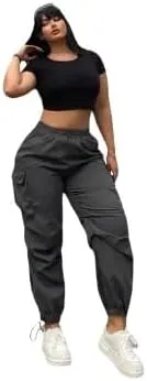 Plus Size High-Waist Multi-Pocket Drawstring Cargo Pants  Casual Loose Fit for Women