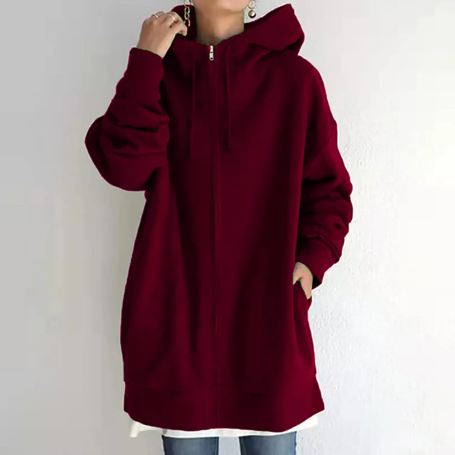 Plus Size Zip Up Hoodies For Women Casual Long Sleeve Hooded Long Sweatshirts Fall Fashion Winter Jackets With Pockets