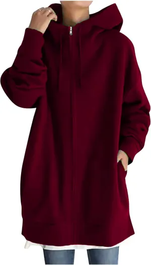 Plus Size Zip Up Hoodies For Women Casual Long Sleeve Hooded Long Sweatshirts Fall Fashion Winter Jackets With Pockets