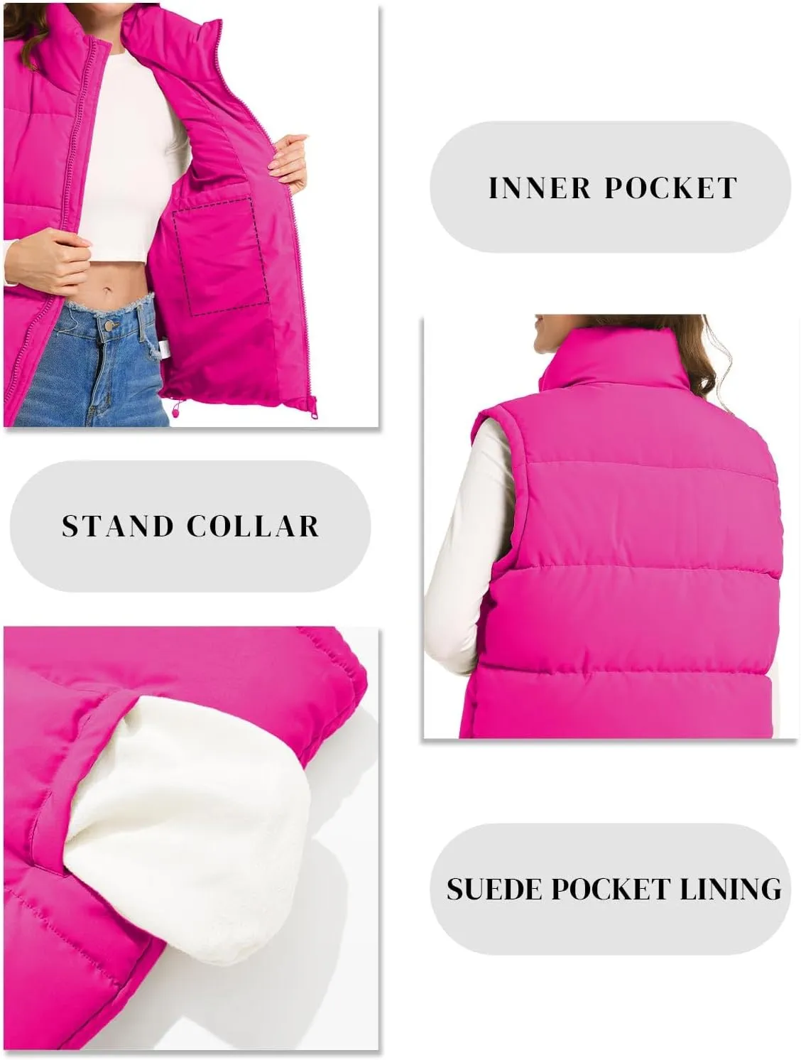 Polu Puffer Vest Women Zip Up Stand Collar Sleeveless Down Vests Oversized Padded Gilet Jacket
