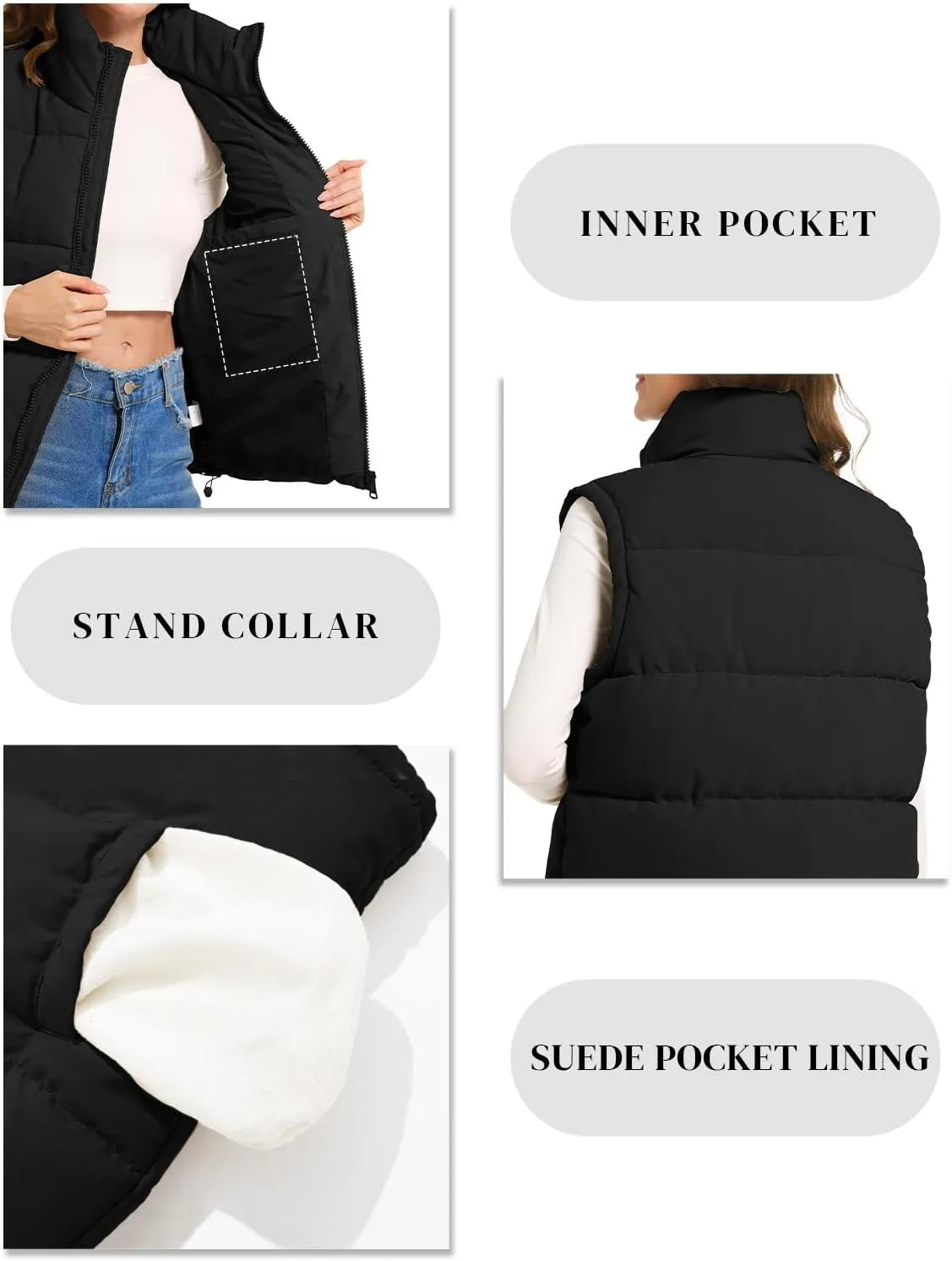 Polu Puffer Vest Women Zip Up Stand Collar Sleeveless Down Vests Oversized Padded Gilet Jacket