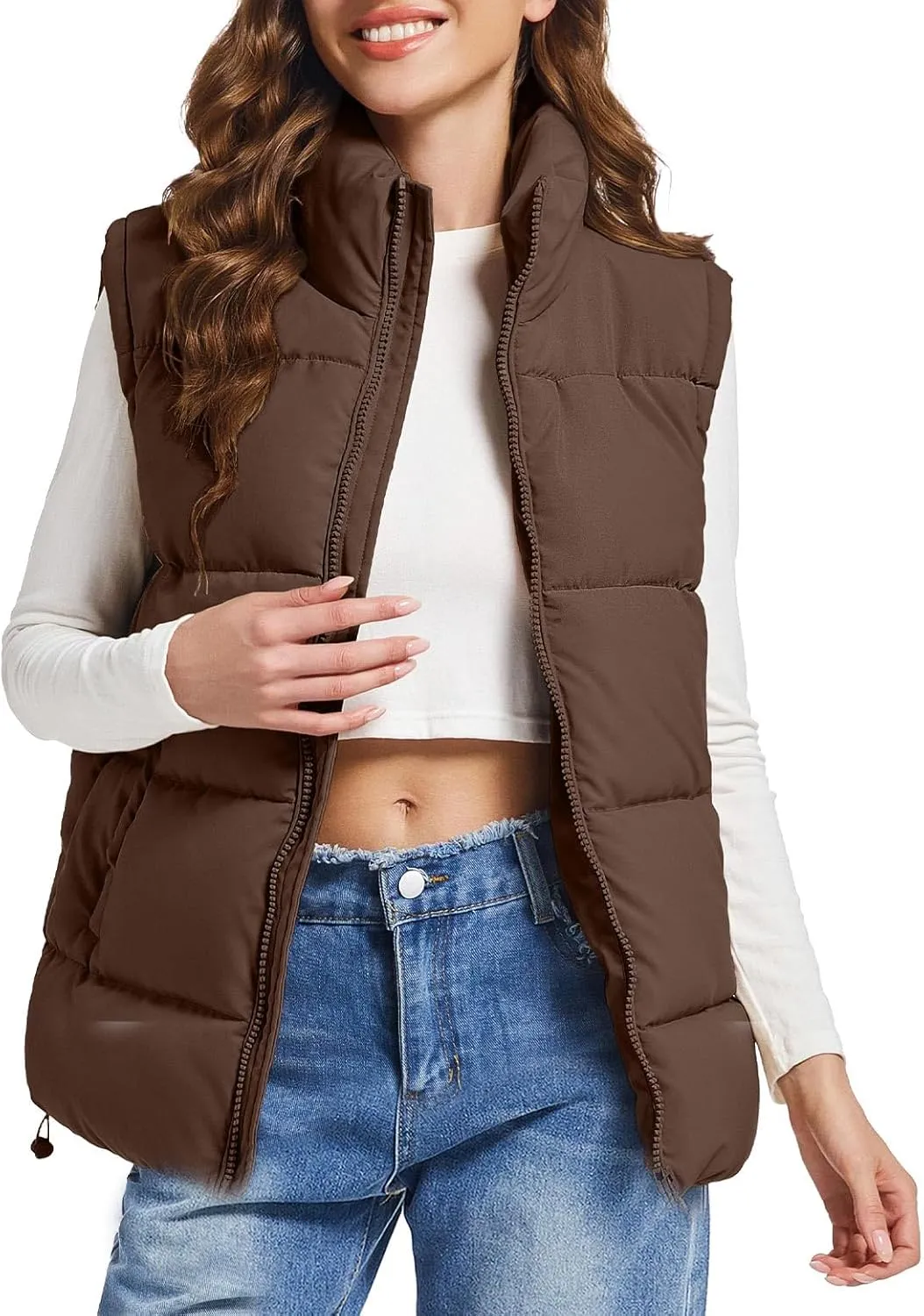 Polu Puffer Vest Women Zip Up Stand Collar Sleeveless Down Vests Oversized Padded Gilet Jacket