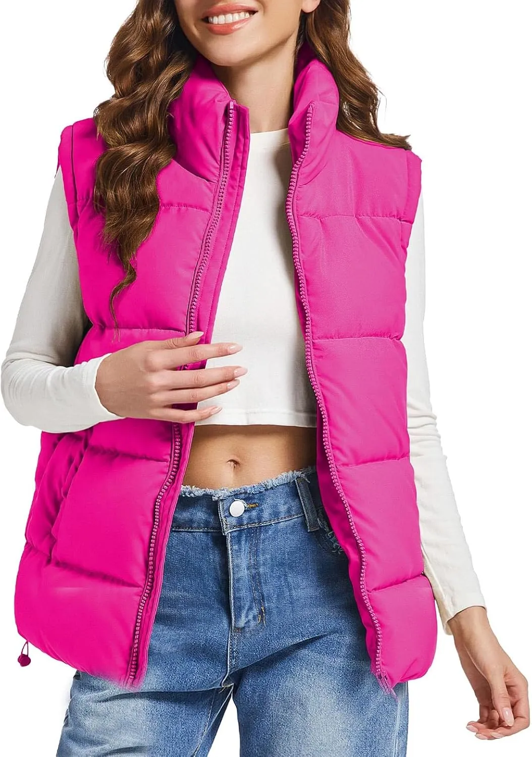 Polu Puffer Vest Women Zip Up Stand Collar Sleeveless Down Vests Oversized Padded Gilet Jacket