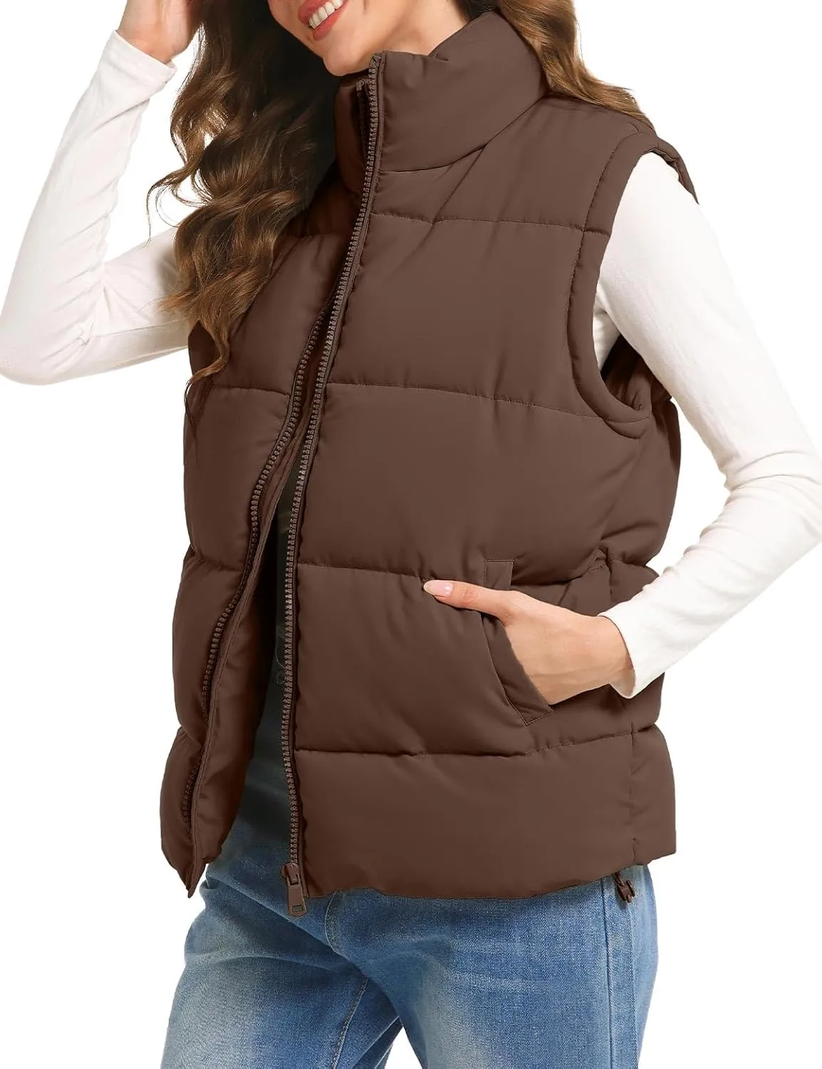 Polu Puffer Vest Women Zip Up Stand Collar Sleeveless Down Vests Oversized Padded Gilet Jacket
