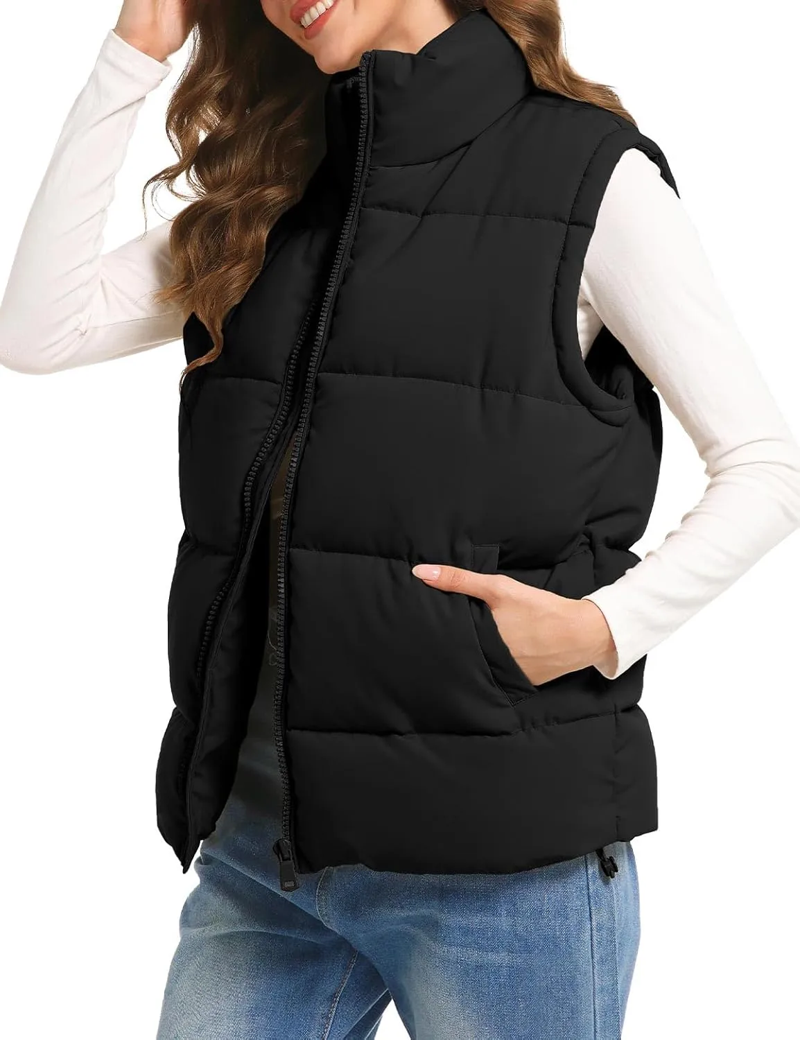 Polu Puffer Vest Women Zip Up Stand Collar Sleeveless Down Vests Oversized Padded Gilet Jacket