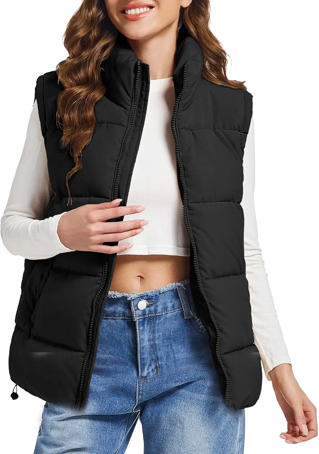 Polu Puffer Vest Women Zip Up Stand Collar Sleeveless Down Vests Oversized Padded Gilet Jacket