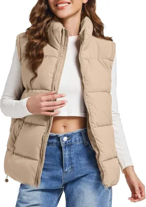 Polu Puffer Vest Women Zip Up Stand Collar Sleeveless Down Vests Oversized Padded Gilet Jacket