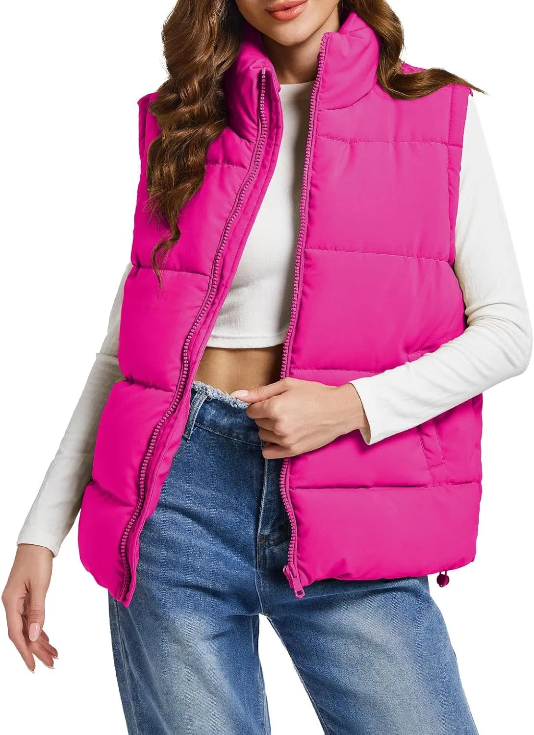 Polu Puffer Vest Women Zip Up Stand Collar Sleeveless Down Vests Oversized Padded Gilet Jacket
