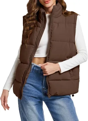 Polu Puffer Vest Women Zip Up Stand Collar Sleeveless Down Vests Oversized Padded Gilet Jacket