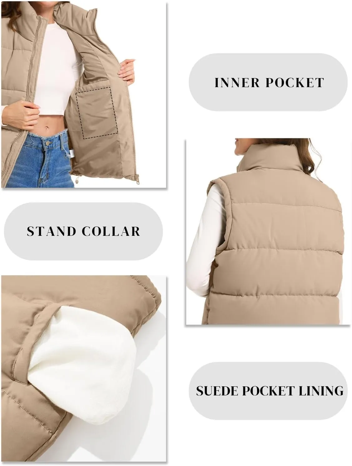 Polu Puffer Vest Women Zip Up Stand Collar Sleeveless Down Vests Oversized Padded Gilet Jacket