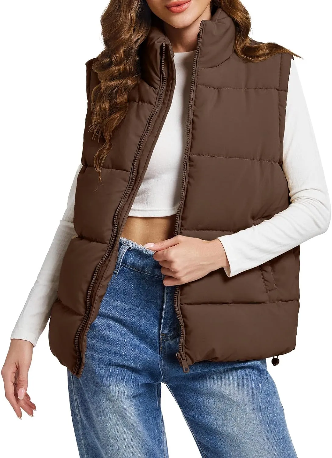 Polu Puffer Vest Women Zip Up Stand Collar Sleeveless Down Vests Oversized Padded Gilet Jacket