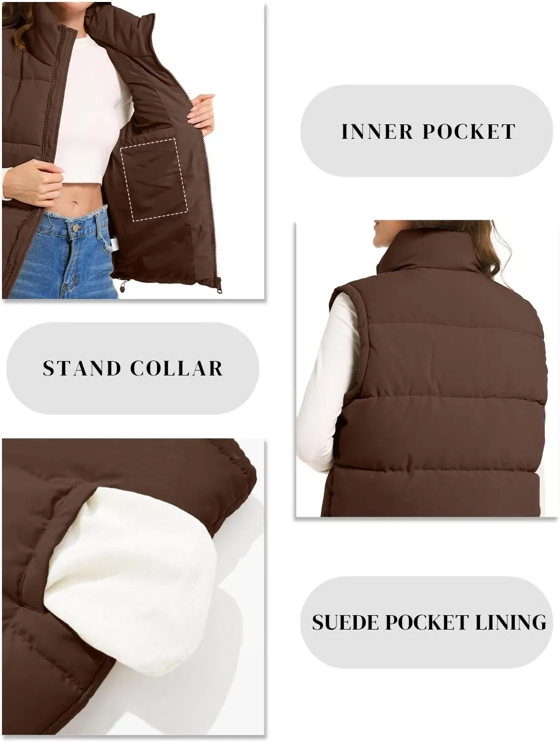 Polu Puffer Vest Women Zip Up Stand Collar Sleeveless Down Vests Oversized Padded Gilet Jacket
