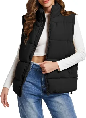 Polu Puffer Vest Women Zip Up Stand Collar Sleeveless Down Vests Oversized Padded Gilet Jacket