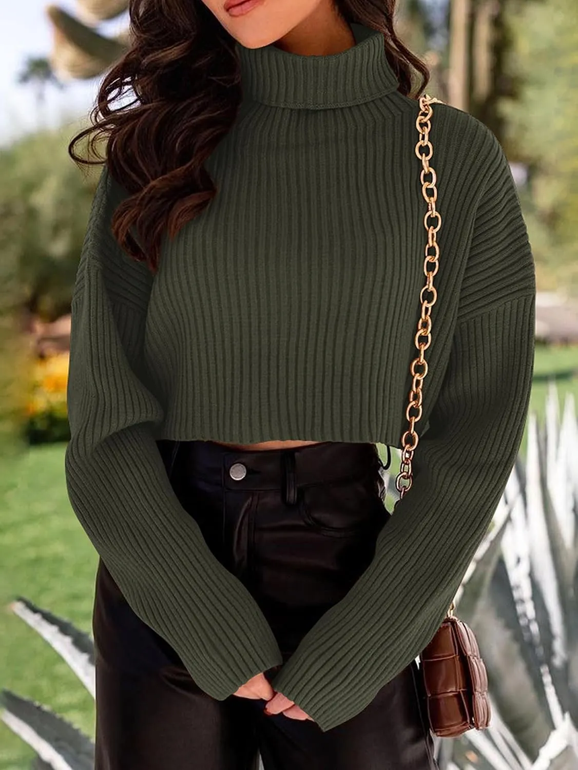 PRETTYGARDEN Women's 2025 Fall Winter Turtleneck Cropped Sweater Causal Ribbed Knit Long Sleeve Pullover Jumper Tops