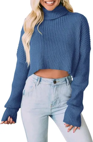 PRETTYGARDEN Women's 2025 Fall Winter Turtleneck Cropped Sweater Causal Ribbed Knit Long Sleeve Pullover Jumper Tops