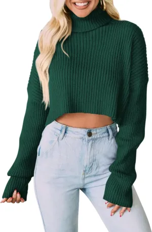 PRETTYGARDEN Women's 2025 Fall Winter Turtleneck Cropped Sweater Causal Ribbed Knit Long Sleeve Pullover Jumper Tops