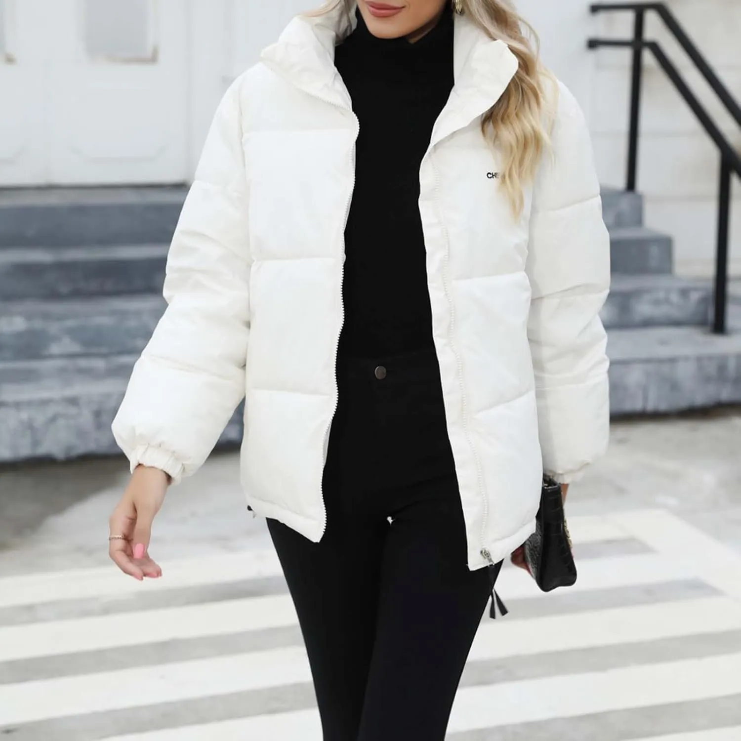 Puffer Jacket Womens Winter Coat Baggy Zip Up Puffy Jackets Padded Warm Heavyweight Down Coat Outerwear with Pockets