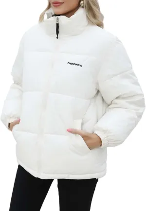 Puffer Jacket Womens Winter Coat Baggy Zip Up Puffy Jackets Padded Warm Heavyweight Down Coat Outerwear with Pockets