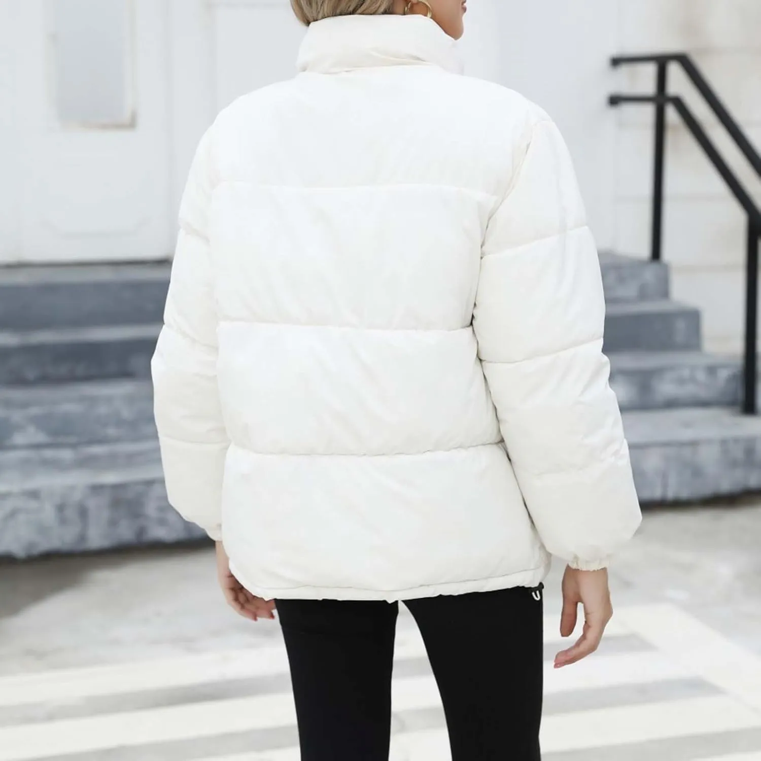 Puffer Jacket Womens Winter Coat Baggy Zip Up Puffy Jackets Padded Warm Heavyweight Down Coat Outerwear with Pockets