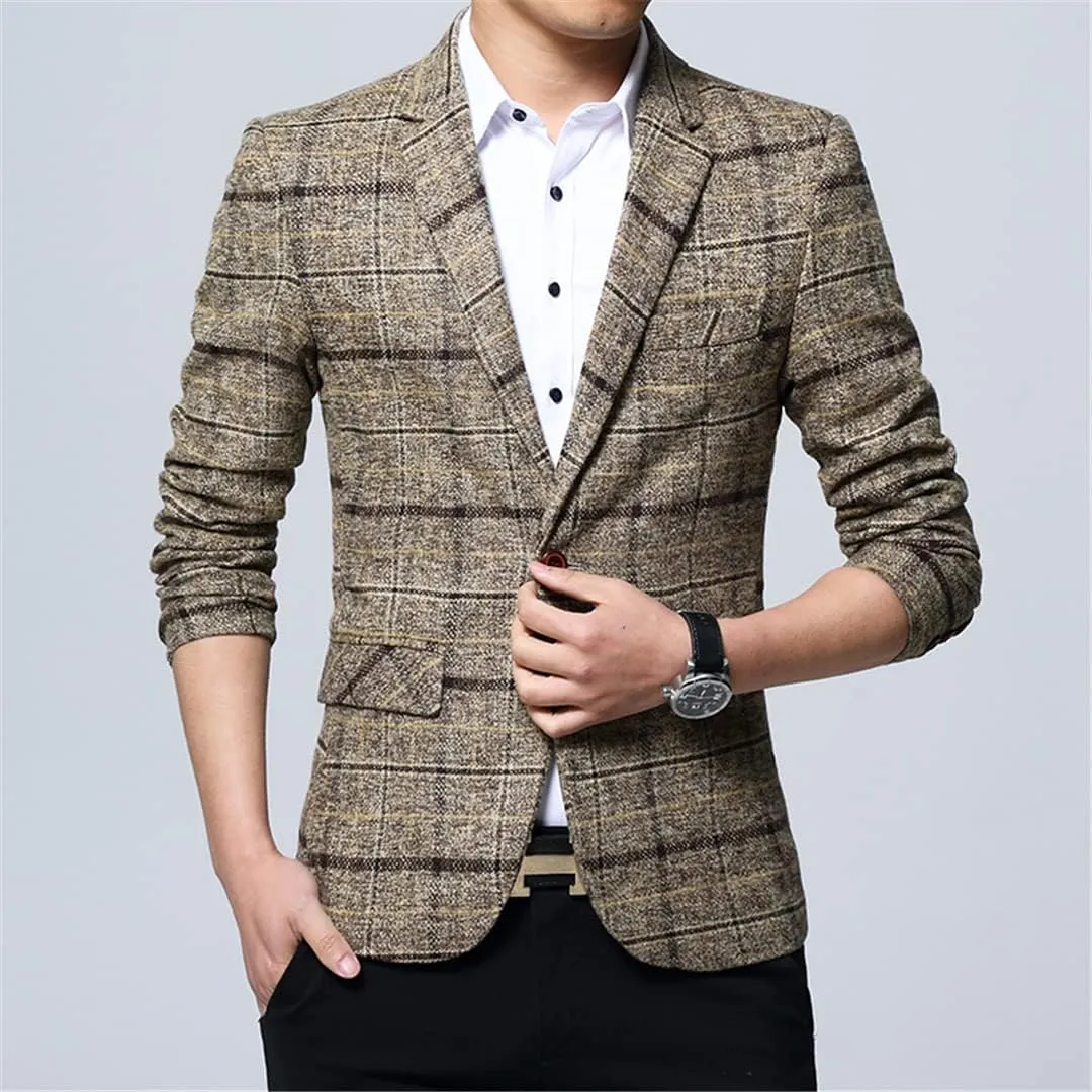 Pulcykp Men's Slim Suit Business Formal Jacket Wedding Suit Jacket Business Solid Color Suit Jacket