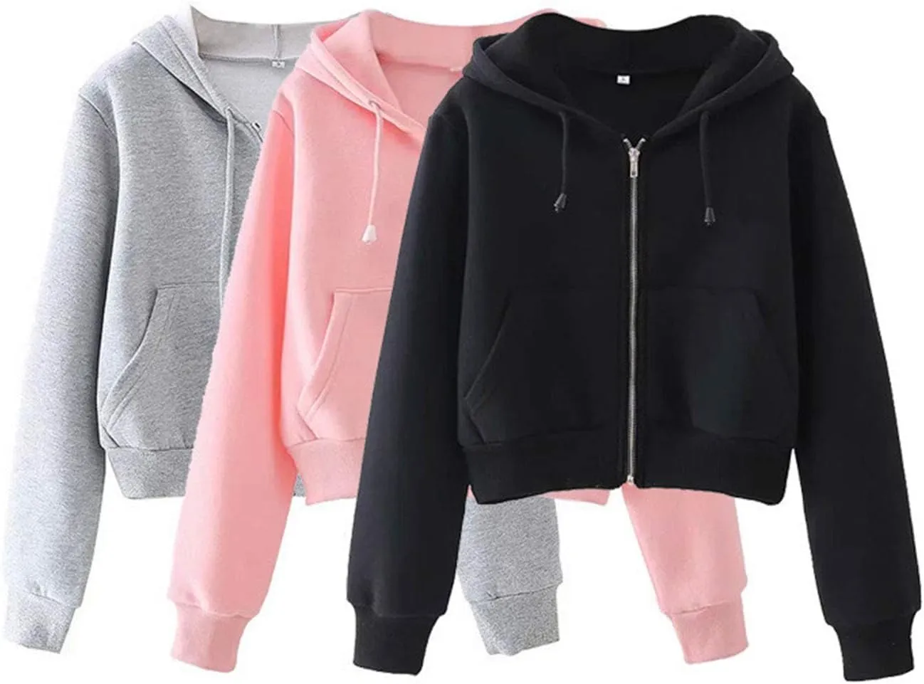 PUWEI Women's Casual Zip Up Drawstring Cropped Hoodie Hooded Crop Jacket Top with Pockets