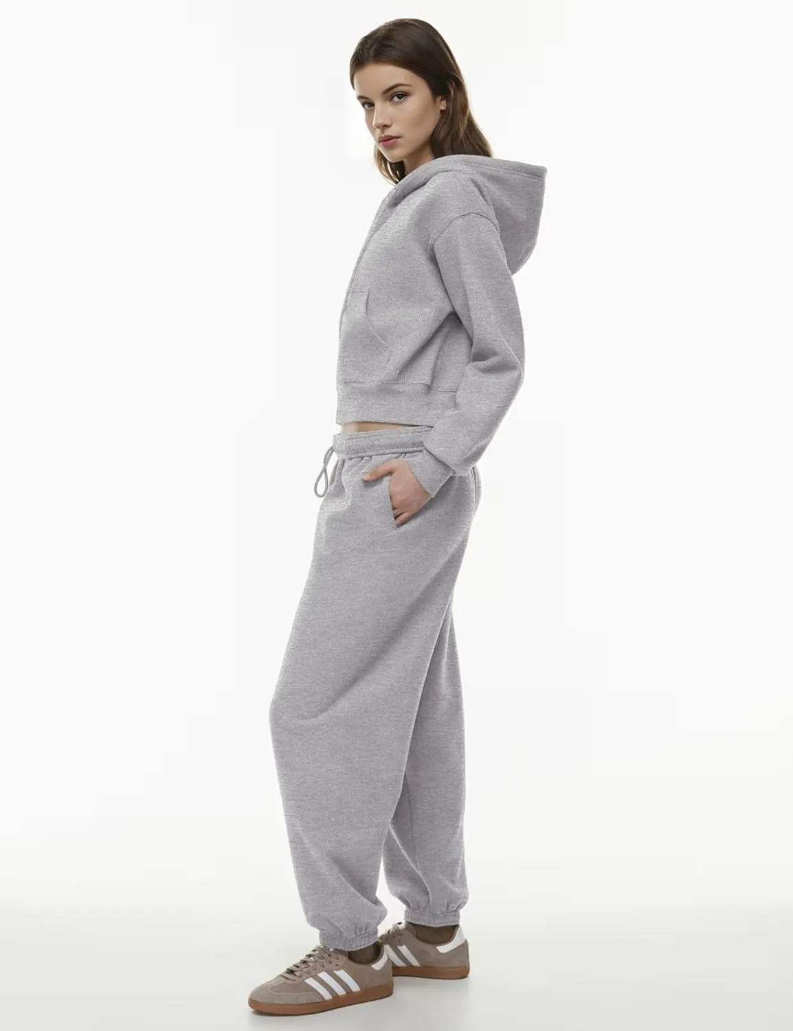 PUWEI Women's Casual Zip Up Drawstring Cropped Hoodie Hooded Crop Jacket Top with Pockets