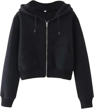 PUWEI Women's Casual Zip Up Drawstring Cropped Hoodie Hooded Crop Jacket Top with Pockets