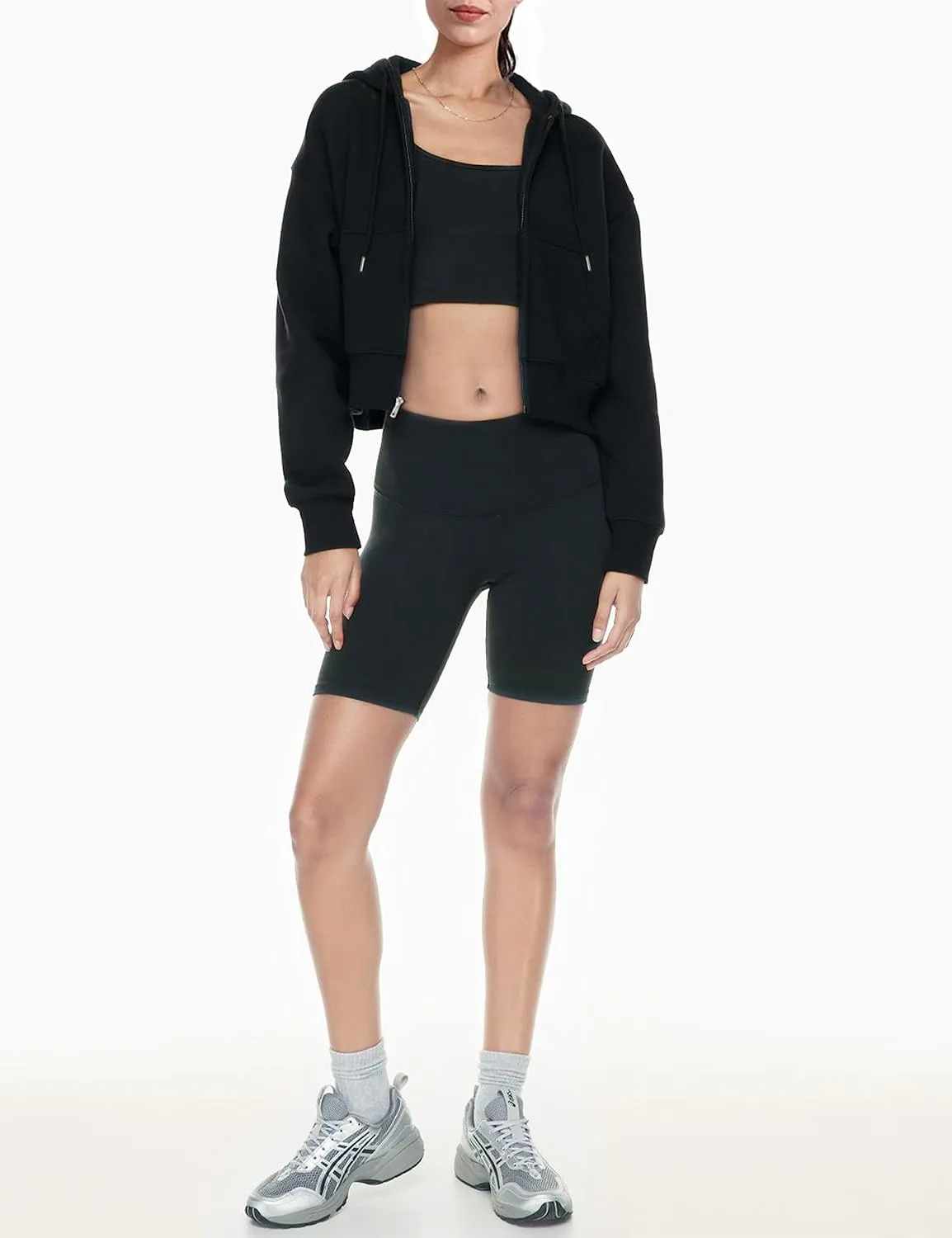 PUWEI Women's Casual Zip Up Drawstring Cropped Hoodie Hooded Crop Jacket Top with Pockets