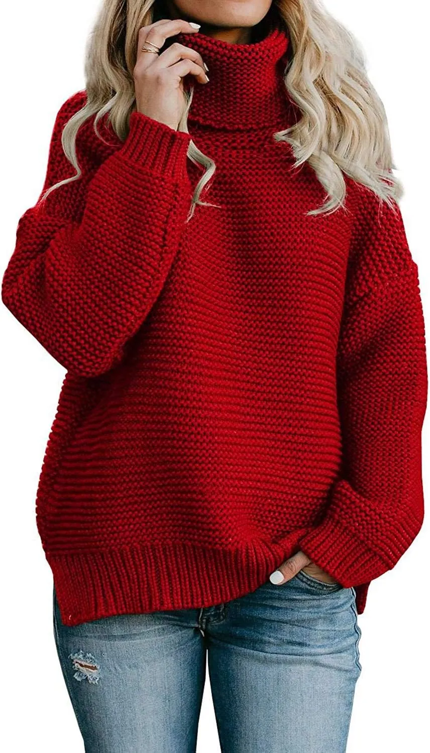QACOHU Womens Chunky Turtleneck Sweater Long Sleeve Comfy Knit Pullover Sweaters Tops