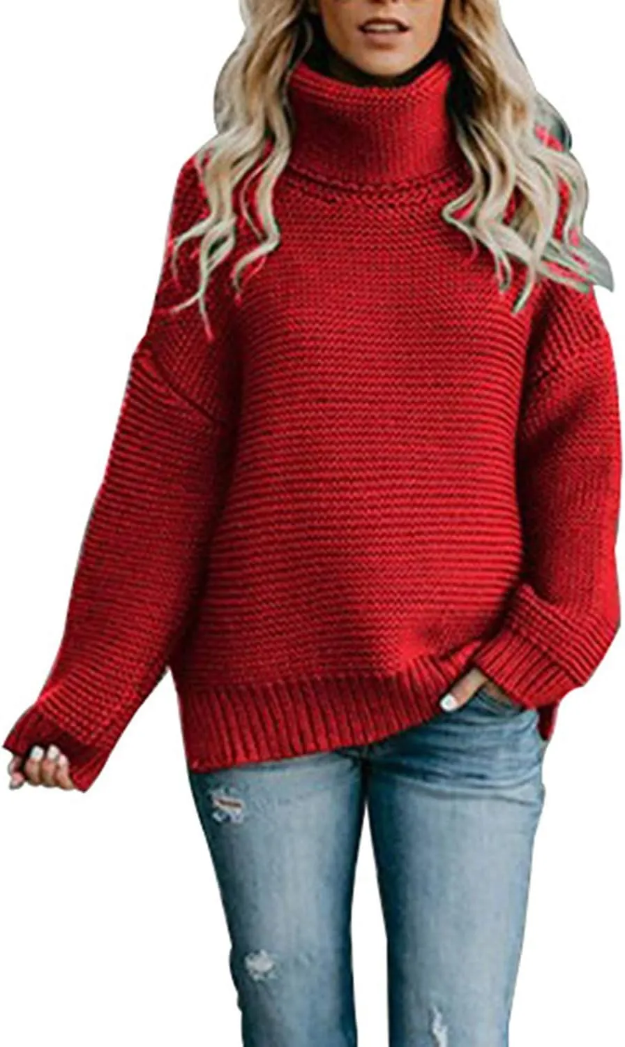 QACOHU Womens Chunky Turtleneck Sweater Long Sleeve Comfy Knit Pullover Sweaters Tops