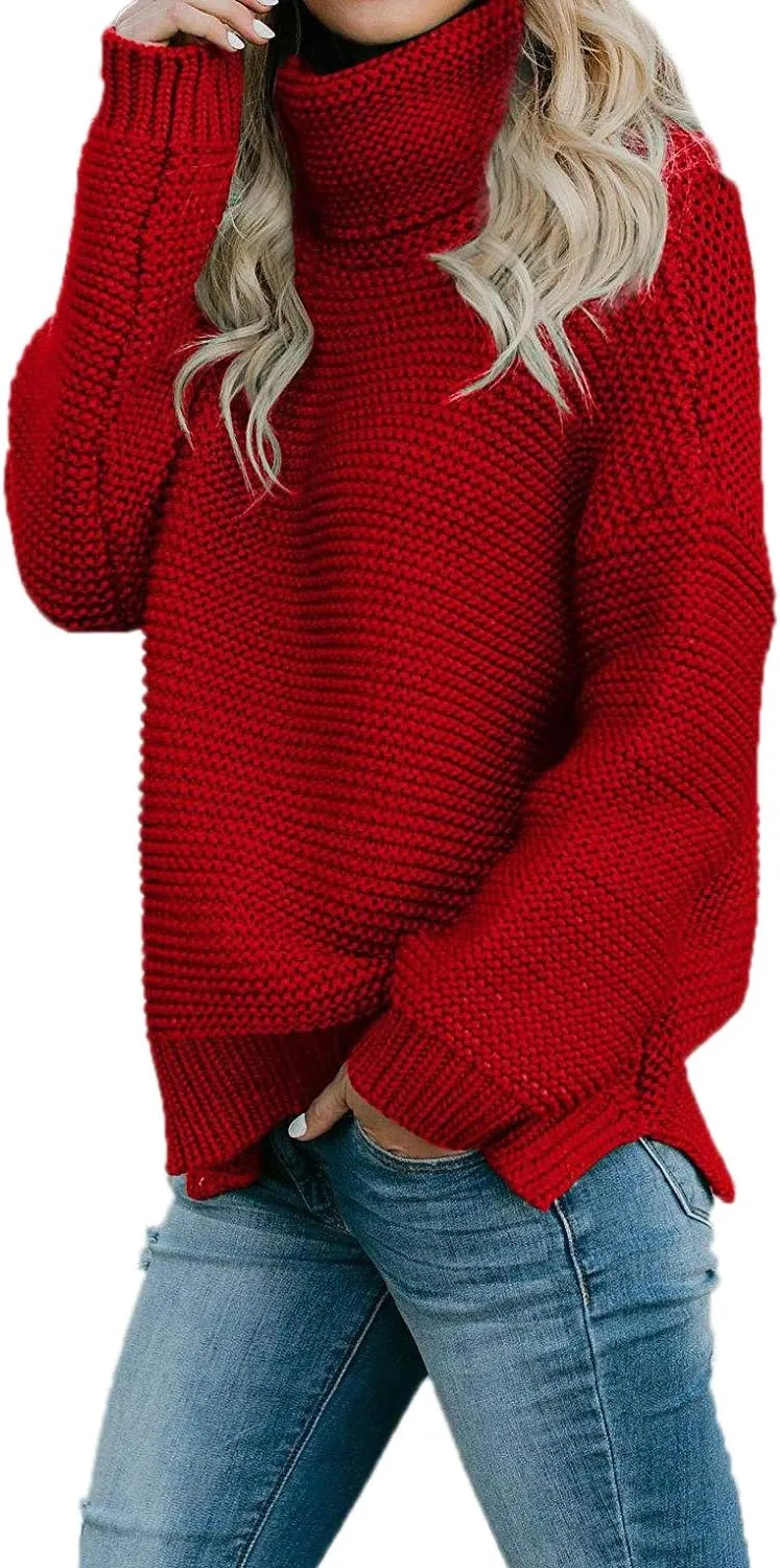 QACOHU Womens Chunky Turtleneck Sweater Long Sleeve Comfy Knit Pullover Sweaters Tops