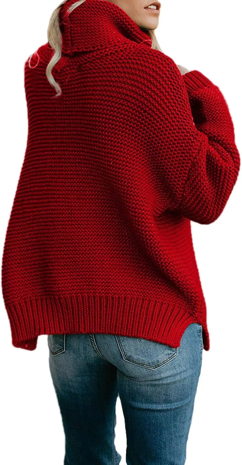 QACOHU Womens Chunky Turtleneck Sweater Long Sleeve Comfy Knit Pullover Sweaters Tops