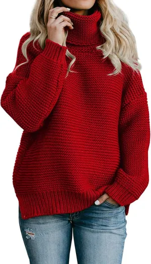 QACOHU Womens Chunky Turtleneck Sweater Long Sleeve Comfy Knit Pullover Sweaters Tops
