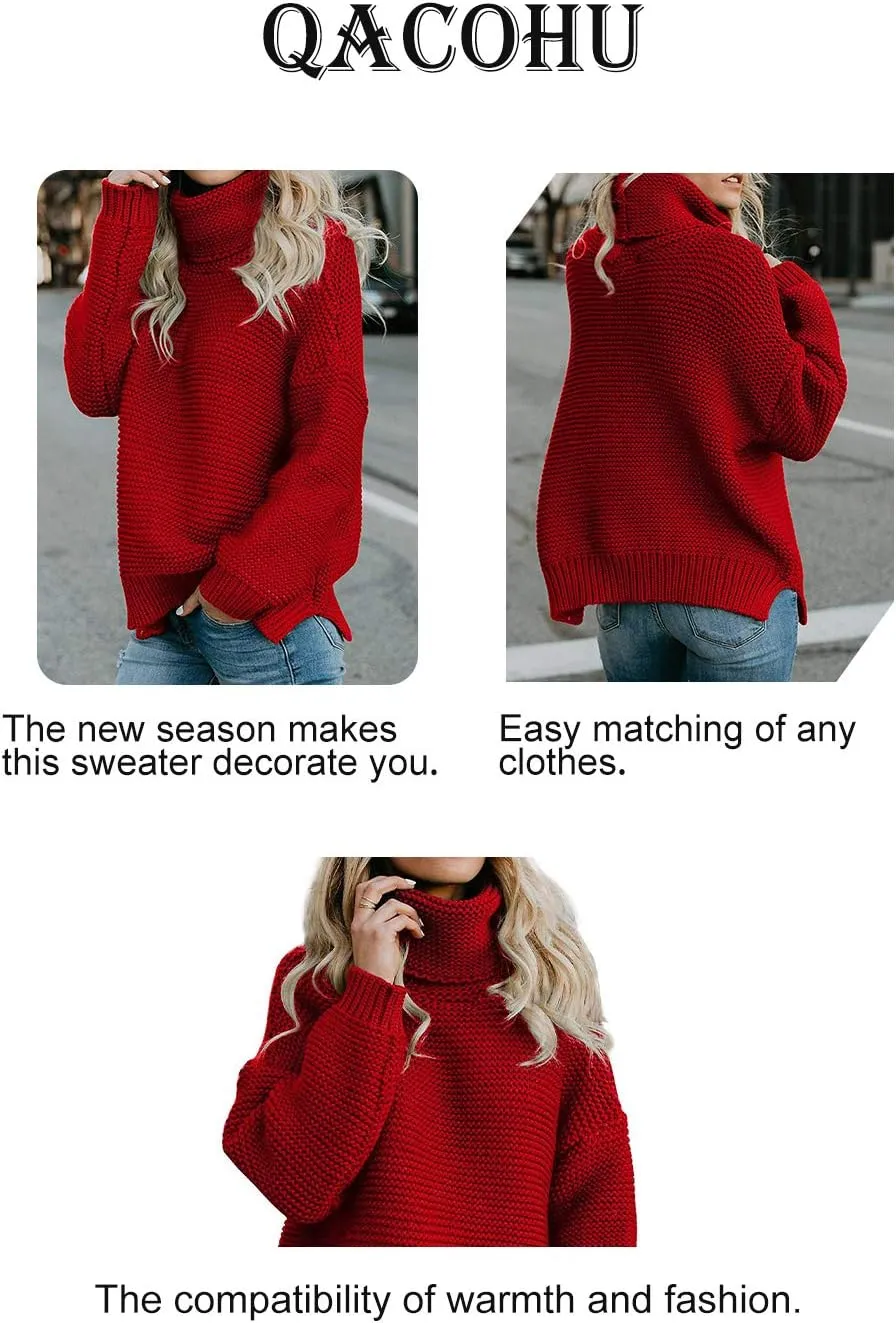 QACOHU Womens Chunky Turtleneck Sweater Long Sleeve Comfy Knit Pullover Sweaters Tops