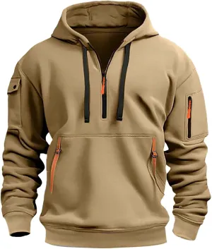 Quarter Zip Hoodie Men Vintage American Flag Tactical Sweatshirt Active Workout Long Sleeve Pullover USA Hoodies