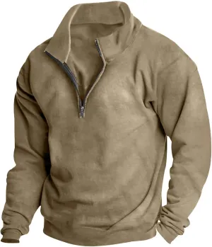 Quarter Zip Pullover Men Plus Size Thermal Long Sleeve Mock Neck Sweatshirt Outdoor Tactical Hiking Casual Sweatshirt