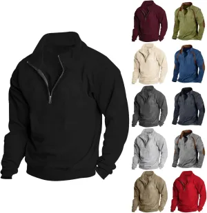 Quarter Zip Pullover Men Plus Size Thermal Long Sleeve Mock Neck Sweatshirt Outdoor Tactical Hiking Casual Sweatshirt