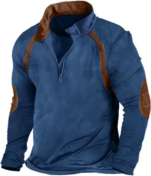 Quarter Zip Pullover Men Plus Size Thermal Long Sleeve Mock Neck Sweatshirt Outdoor Tactical Hiking Casual Sweatshirt