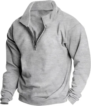 Quarter Zip Pullover Men Plus Size Thermal Long Sleeve Mock Neck Sweatshirt Outdoor Tactical Hiking Casual Sweatshirt