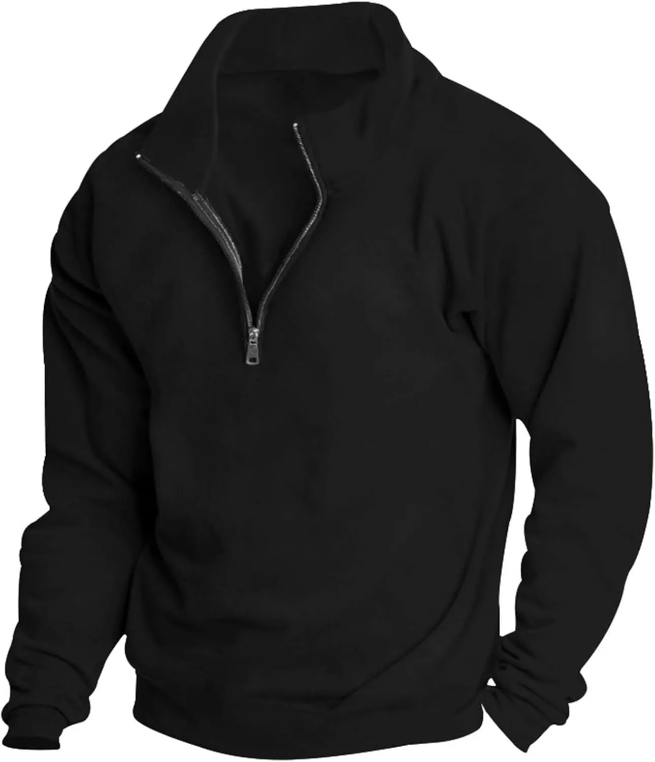 Quarter Zip Pullover Men Plus Size Thermal Long Sleeve Mock Neck Sweatshirt Outdoor Tactical Hiking Casual Sweatshirt
