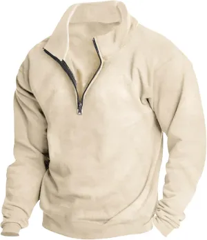 Quarter Zip Pullover Men Plus Size Thermal Long Sleeve Mock Neck Sweatshirt Outdoor Tactical Hiking Casual Sweatshirt