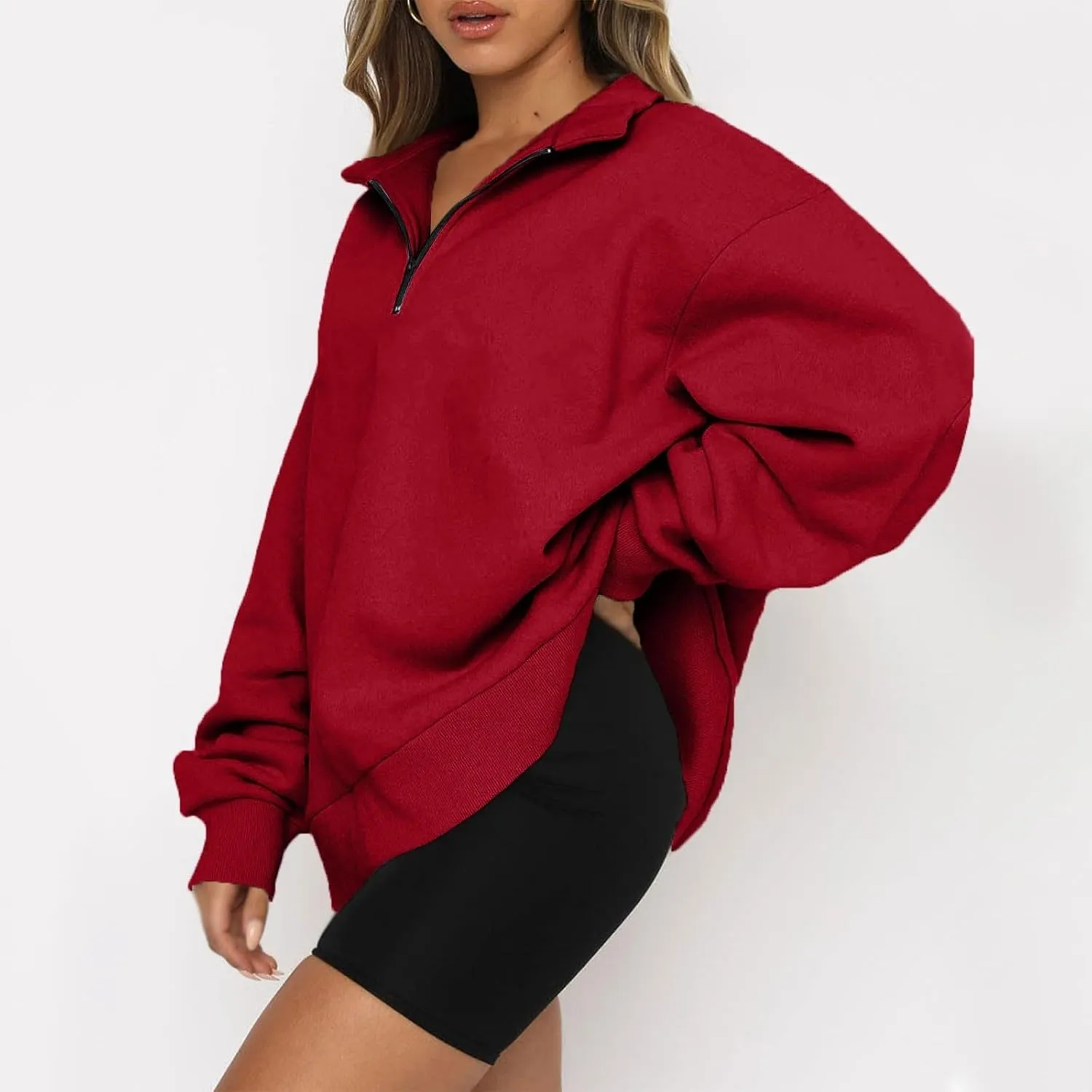 Quarter Zip Pullover Women Sweatshirts Half Zipper 2024 Oversized Long Sleeve Fall Fashion outfits Clothes