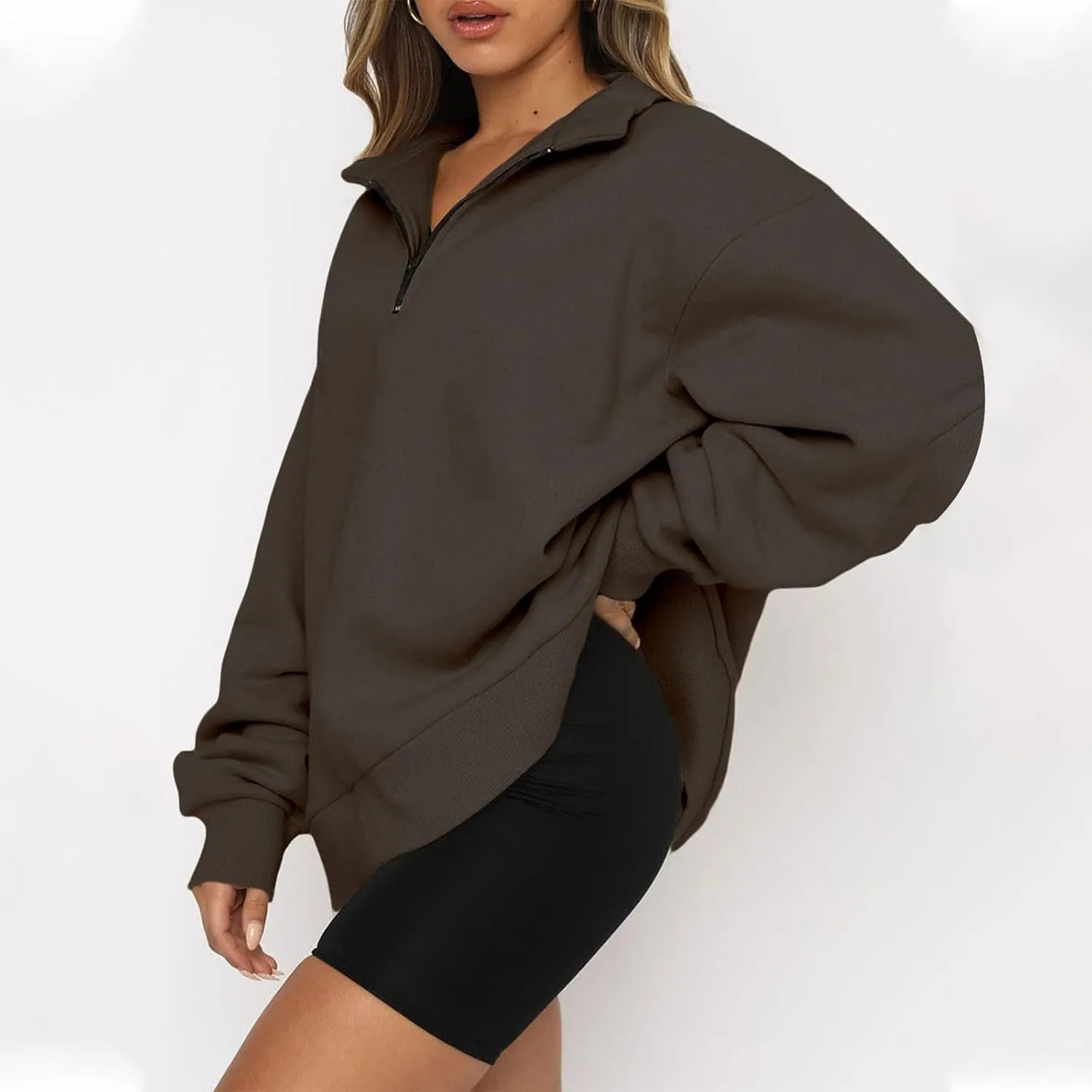Quarter Zip Pullover Women Sweatshirts Half Zipper 2024 Oversized Long Sleeve Fall Fashion outfits Clothes