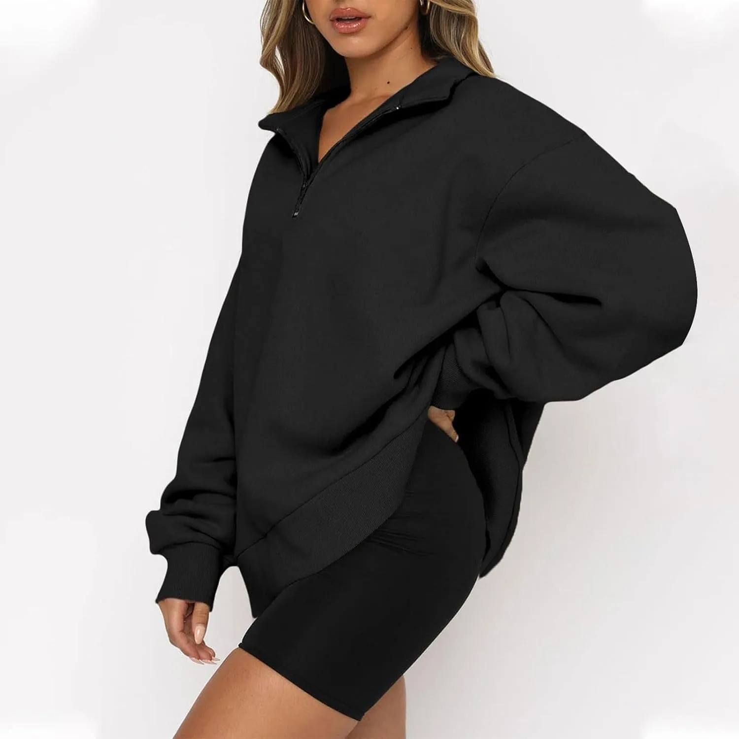 Quarter Zip Pullover Women Sweatshirts Half Zipper 2024 Oversized Long Sleeve Fall Fashion outfits Clothes
