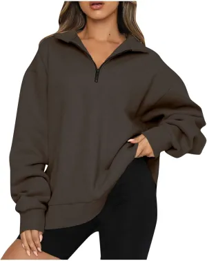 Quarter Zip Pullover Women Sweatshirts Half Zipper 2024 Oversized Long Sleeve Fall Fashion outfits Clothes