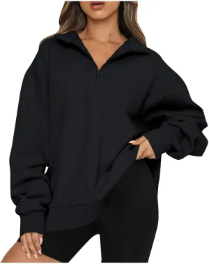 Quarter Zip Pullover Women Sweatshirts Half Zipper 2024 Oversized Long Sleeve Fall Fashion outfits Clothes
