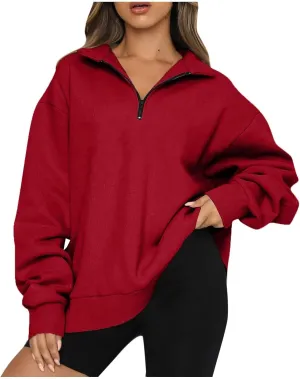 Quarter Zip Pullover Women Sweatshirts Half Zipper 2024 Oversized Long Sleeve Fall Fashion outfits Clothes