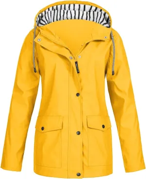 Rain Jackets for Women Windbreaker Waterproof Outdoor Srtiped Lined Coats with Hood Lightweight Raincoat with Pockets