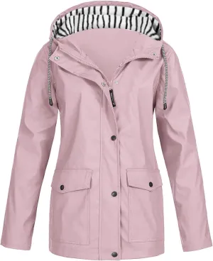 Rain Jackets for Women Windbreaker Waterproof Outdoor Srtiped Lined Coats with Hood Lightweight Raincoat with Pockets