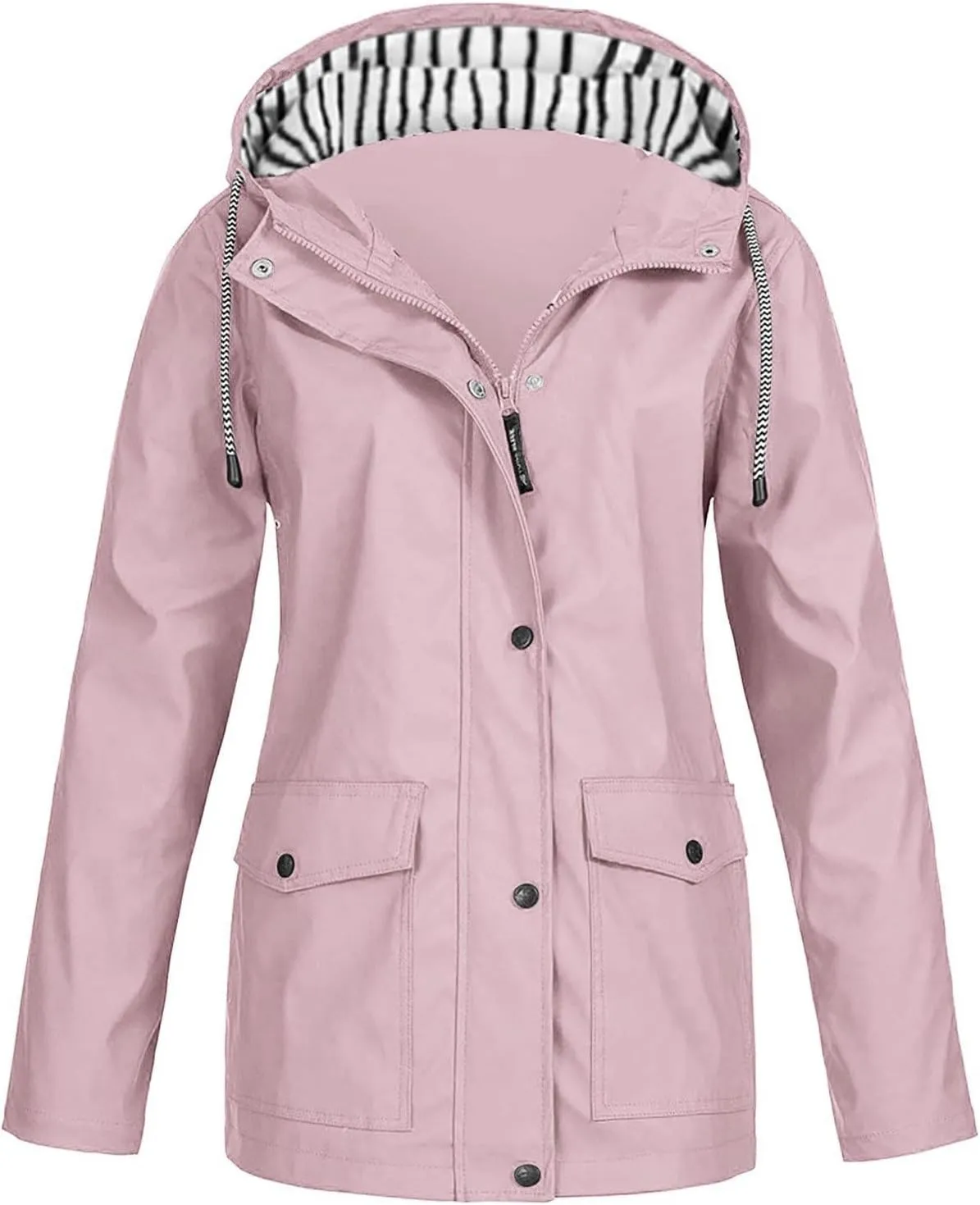 Rain Jackets for Women Windbreaker Waterproof Outdoor Srtiped Lined Coats with Hood Lightweight Raincoat with Pockets